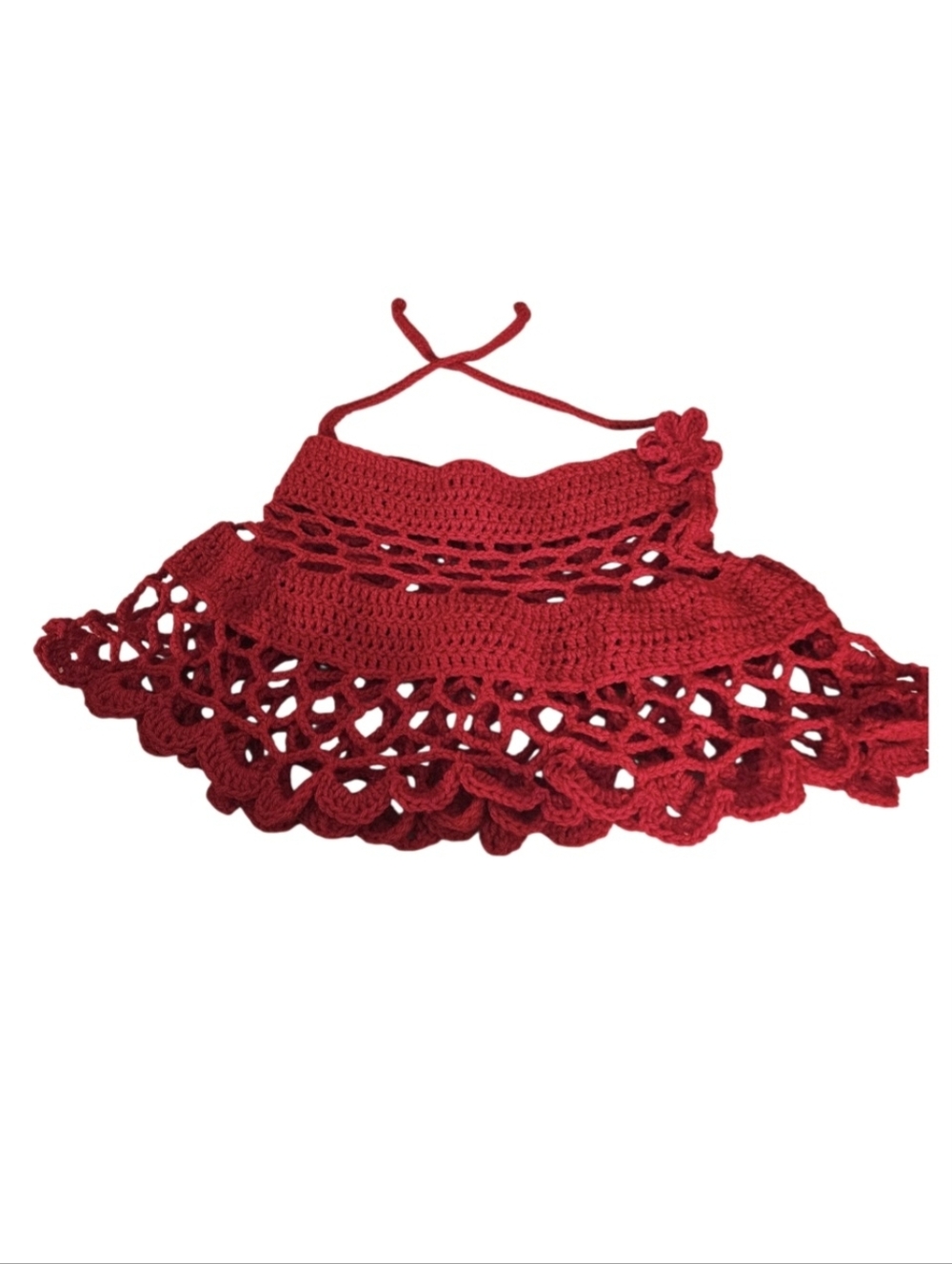 HAND CRAFTED Open-Knit Red Crochet Shrug Sweater 5-way Acrylic Summer Piece - Picture 9 of 16